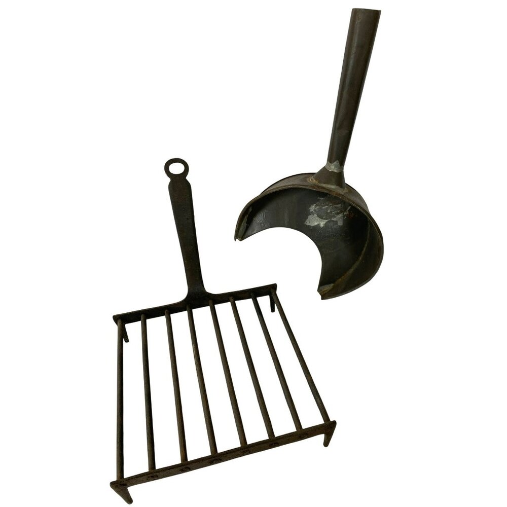 Vintage Cast Iron Fireplace Grate & Scoop Primitive Rustic Kitchen Tools Crafted